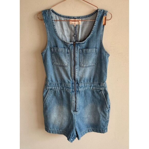 BCBG Generation Womens Front Zipper Sleeveless Denim Shorts Romper Size XS - Picture 3 of 9